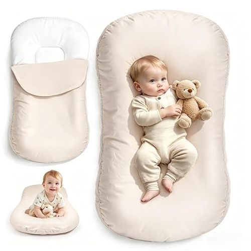 Baby Lounger for Newborn - Infant Support Cushion 0-24 Months, Organic Cotton Breathable XL Portable Floor Lounger for Tummy Time, Machine Washable Cover, Supervised Use, Essential Baby Gift (Gray)