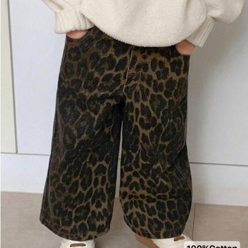 DAZY Leopard Print Casual Washed Street Style Baby Girls Denim Toddler Girls Clothes | SHEIN USA