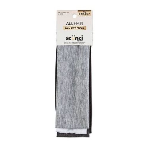 scünci No Damage Stretch Fabric Headbands - Black/White/Grays - All Hair - 5pcs
