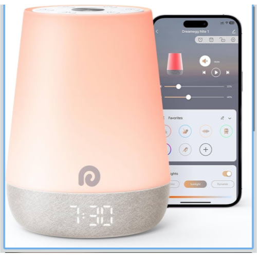 Dreamegg Sound Machine Baby - White Noise Sound Machine Baby With Night Light, Ok to Wake Alarm Clock, 34 Soothing Sounds, Sleep Trainer, Routine Builder, App Control for Kids Nursery Sleeping Bedroom