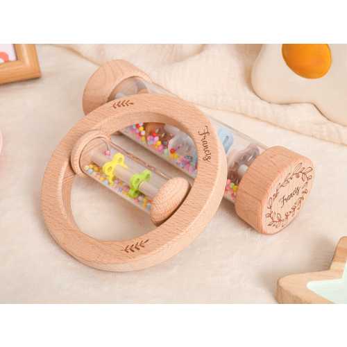 Custom Wooden Baby Rattle, Personalized Baby Rain Stick Rattle, Engraved RattleRainbow Hourglass Rattle, Baby Shower Gift, Gift For Kids