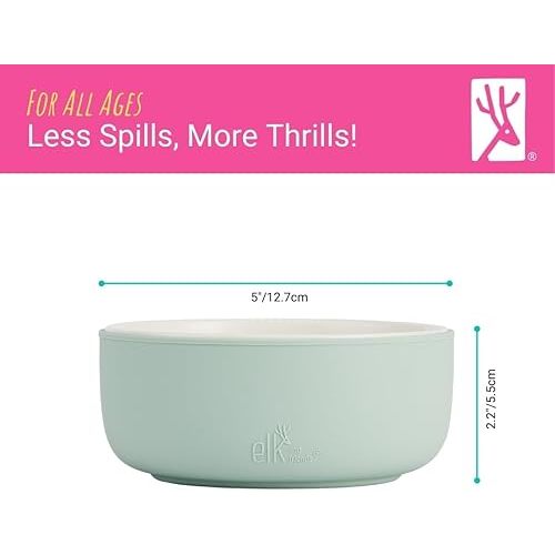 Elk and Friends Kids Porcelain Bowls with Silicone Suction Sleeve | Kids/Toddler/Baby Feeding | Microwave & Dishwasher Safe | Non slip | Cereal/Soup/Snack Dishes & Dinnerware