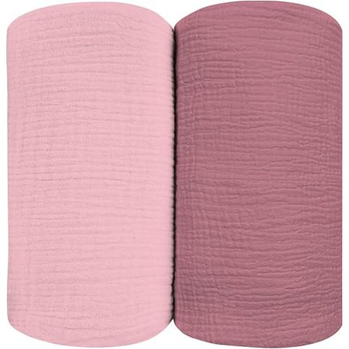 Muslin Swaddle Blankets for Baby Girls, Pink Receiving Blankets for Baby, Large Size 47 x 47 Inches, Soft Breathable Cotton for Unisex Newborn 2 Packs, Pink + Rosy
