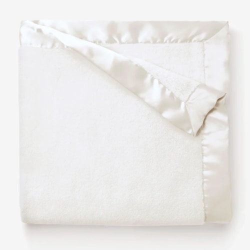White Satin Trim Flannel Fleece Baby Stroller Blanket