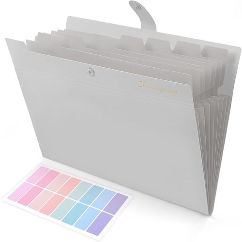 SKYDUE Expanding File Folder, Accordion File Organizer with 8 Pockets, Expandable Document Paper Receipt Holder for School Office Hospital, Letter/A4 Size Gray