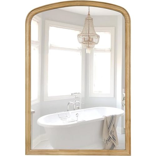 WallBeyond Arched Wall Mirror Wood Framed, 24" x 36" Rustic Farmhouse Wood Arched Mirror for Bathroom Wall Decor Entryway Living Room