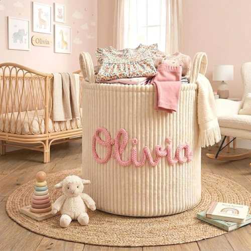 Custom Name Laundry Basket for Kids, Baby Nursery Toy Basket, Laundry Hamper, Dorm Storage Basket - Boho Toy Chest Organizer - New Baby Gift
