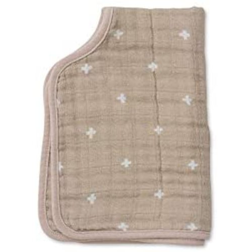 Little Unicorn Cotton Muslin Burp Cloths | 100% Cotton | Multi-Layer | Ultra Absorbent & Soft | Ergonomic Design | Burping Newborn Baby | Reversible | Large 21”x14” | Taupe Cross