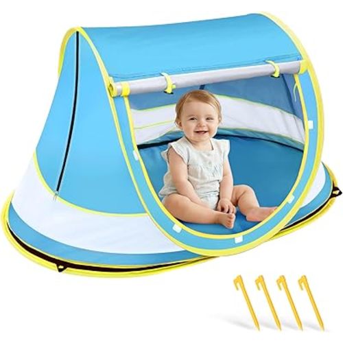 Baby Beach Tent, Pop Up Beach Tent Sun Shade for Beach, UPF 50+ UV Protection Sun Shelters for Infants with Carry Bag for Outdoor Travel, Camping(Blue)