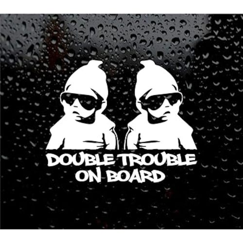 Double Trouble Twins On Board Baby Child Car Sign Vinyl Decal (7 x 6 inches)