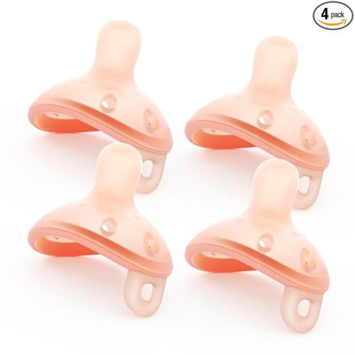 Breast-Like Baby Pacifiers 0-6 Months 4 Pack with Breathable Air Holes | for Newborns & Breastfed Babies | Natural Latch Nipple | StayPut Lightweight | Easy Clean One-Piece | BPA-Free
