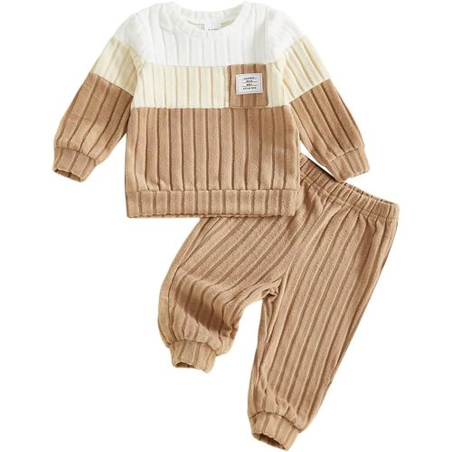 Baby Boy Clothes Fall Winter Outfits Waffle Knit Contrast Color Sweatshirt Top Casual Pants Set Toddler 2Pcs Outfit