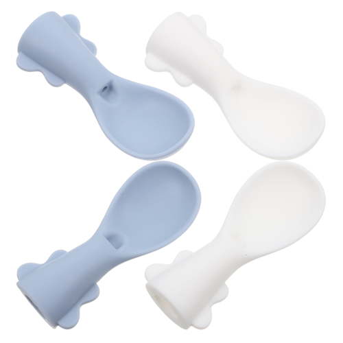 4pcs Silicone Baby Food Pouch Spoons Set, Soft Infant Feeding Squeeze Attachments for Newborns and Toddlers
