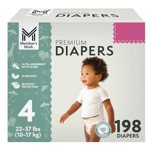 Member's Mark Premium Baby Diapers, Size 4 (22-37 Pounds), 198 Count