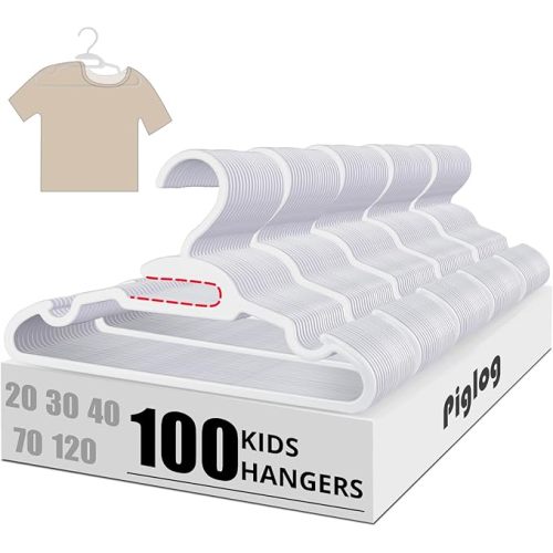 Baby Hangers 100 Pack - Kids Clothes Hangers for Infant Toddler Childrens, White Plastic Hanger Stackable Plastic Child Hanger for Closet - Ideal for Boys and Girls, Clothing, Pants, Coats