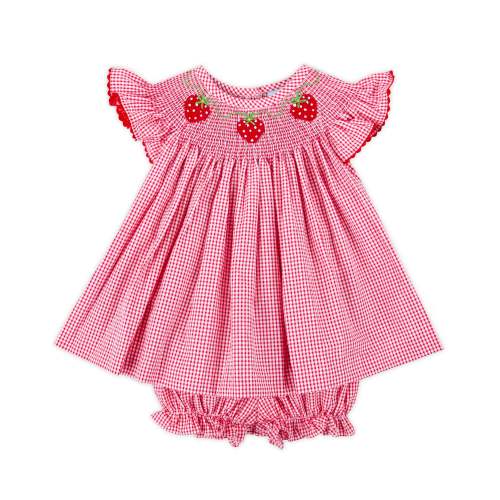 Strawberry Smocked Red Check Bloomer Set