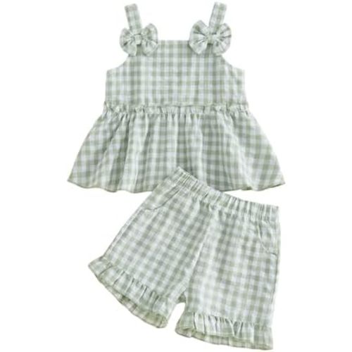 GOOCHEER Toddler Girl Clothes Baby Summer Outfit Solid Ruffle Sleeveless Vest Tank Top Pants Set 12 18 24 Month 2T 3T 4T 5T