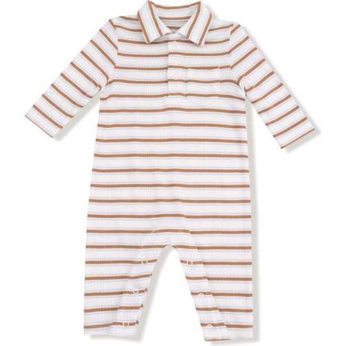 Polo Romper Basics, Vintage Stripe-Brown - Angel Dear | Maisonette