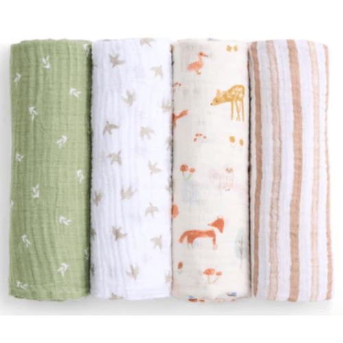 aden + anais sage woodland essentials cotton muslin swaddles 4 pack