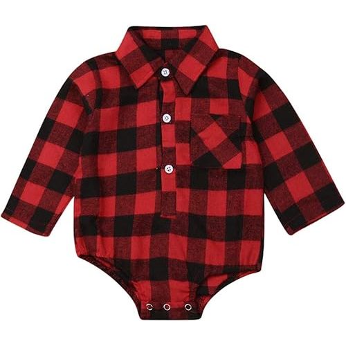 CIYCUIT Baby Boy Girl Flannel Print Plaid Shirt Long Sleeve Button Romper Bodysuit Clothes