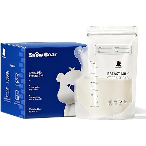 Snow Bear 8oz Breastmilk Storage Bag, 120 Count Breast Milk Storage Bags for Freezer, Double Zipper Milk Bags for Breastmilk