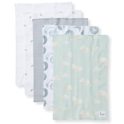Burts Bees Baby Infant Burp Cloths, 100% Organic Cotton Extra Absorbent Soft Fabric Drool Cloths, 5-Pack Newborn Must-Have Essential Large Burping Cloths, One Size 17 x 11.75 Inches