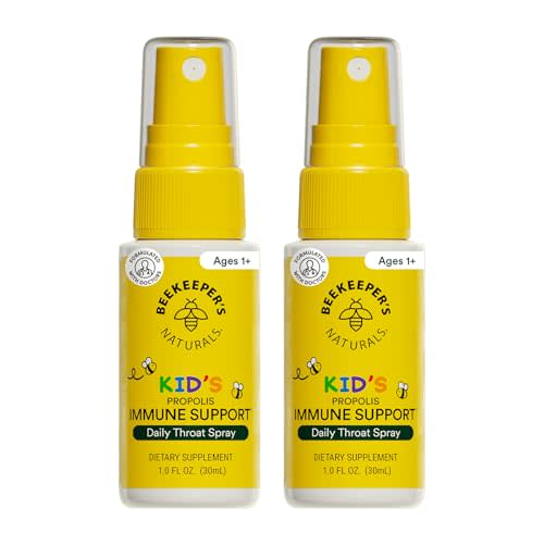 Beekeeper's Naturals Kids Propolis Immune Support Throat Spray, 1 oz, 2pk | 95% Bee Propolis Extract, Natural Immune Support & Sore Throat Relief, Antioxidants, Gluten-Free