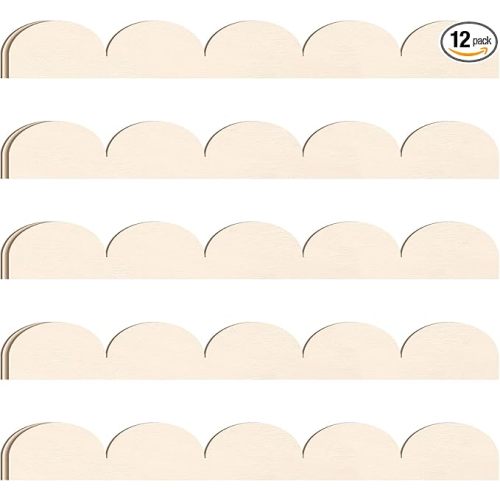 Threehoney 12 Pack Unfinished Scalloped Decorative Wood Trim Scalloped Edge Decorative Wood Molding Cute DIY Moulding Trim for Home Wall Cabinet Shelf and Window Door (15.75 x 1.57 Inch)