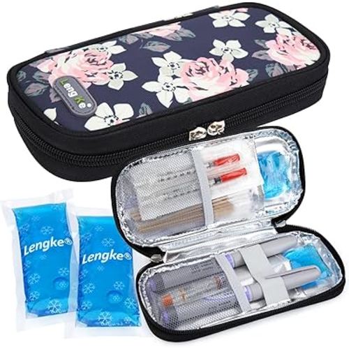 YOUSHARES Insulin Cooler Travel Case - Portable Refrigerated Medicine Case for Insulin Pen, Medication and Diabetic Supplies With 2 TSA Approved Ice Pack (Roses)