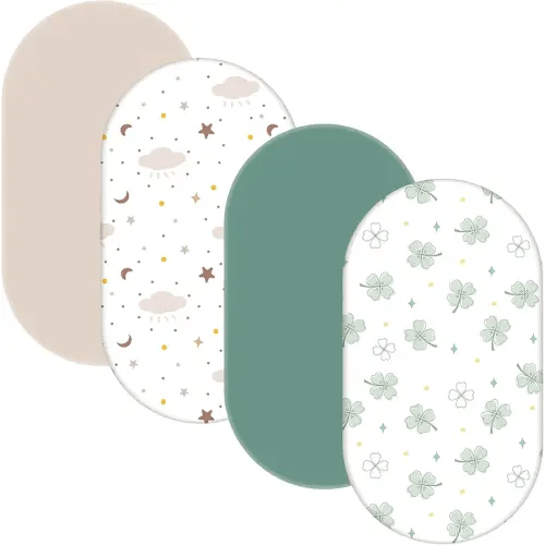 4 Pack Bassinet Sheets - 30"x18" Bassinet Fitted Sheets for Halo BassiNest, 4moms MamaRoo, Chicco LullaGlide and Other Small Size Bassinet | Ultra Soft & Skin Friendly Bassinet Sheets for Boys Girls