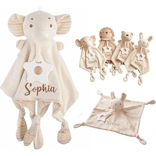 Personalized Baby Animal Plush Lovey Blanket with Name, Custom Embroidered Soft Security Blankets, Monogram Soothing Towel, Boys Girls Newborn Soft Sleeping Gifts for Christmas Birthday Easter
