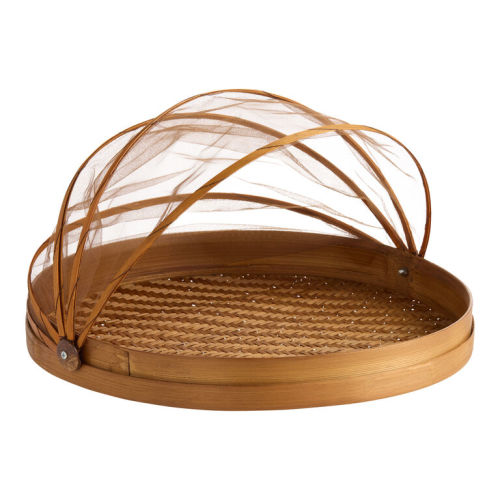 Natural Woven Bamboo Serving Plate With Mesh Food Dome