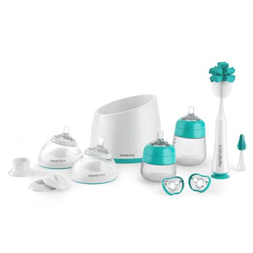 Nanobebe Baby Bottle Complete Starter Set, for Breast Milk and Formula, Anti Colic, Baby Shower Registry Gift, for Newborn, Infant and Baby - Teal - Feeding Set