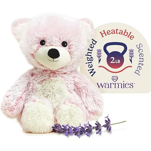 warmies Microwavable & Weighted Stuffed Animals, Pink Bear - Heated Stuffed Animal Plushie for Warmth & Comfort - Cute Soft Plush Toys for Adults & Children (Boys, Girls, Babies & Toddlers)