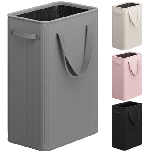 Optish 75L Slim Laundry Hamper, Large Laundry Basket With Handles, Narrow Laundry Basket for Dorm, Bedroom, Living Room, Collapsible Laundry Hamper, Grey