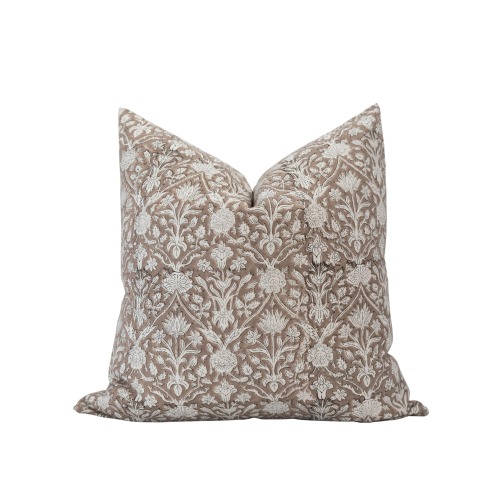 HALEY || Taupe Beige Floral Pillow Cover Block Print Pillow Farmhouse Pillow Brown Floral Pillow Spring Pillow Neutral Floral Pillow Cover