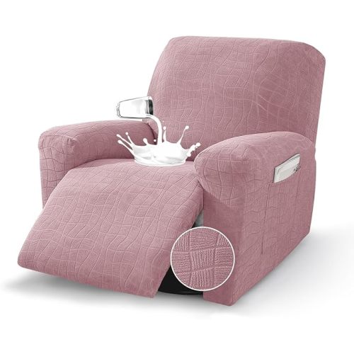 MAXIJIN Waterproof Recliner Chair Covers 3 Pieces Recliner Cover That Stay in Place, Washable Lazy Boy Recliner Slipcovers with Pockets Reclining Protector for Pet, Kids (Recliner, Dusty Pink)