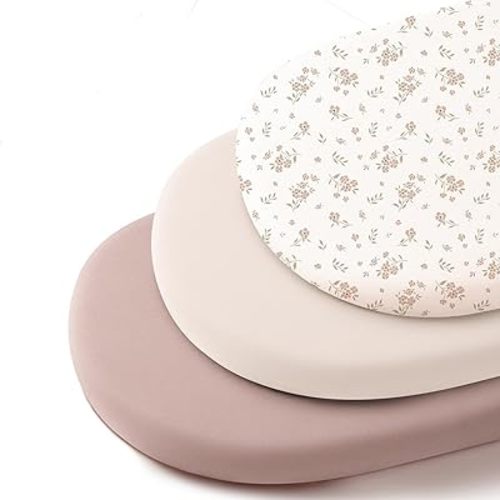 3 Pack Stretchy Bassinet Sheets for Baby Girl Boy, Soft Breathable Baby Bassinet Mattress Sheets Fit for Hourglass Oval Cradle, Moses Basket Rectangle Mattress