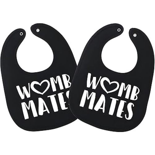 100% Cotton Womb Mates Twin Bibs Sets for Babies, Mate Black
