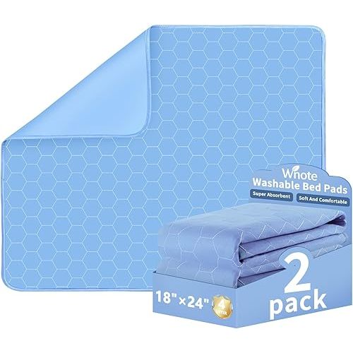 Waterproof Washable Underpads Pee Pad (Blue 18" x 24" 2 Pack), Reusable Absorbency Bedwetting Incontinence Bed Pads for Kids Adults Elderly Dog Pet, Puppy Pads for Mattress Couches Sofas Floors