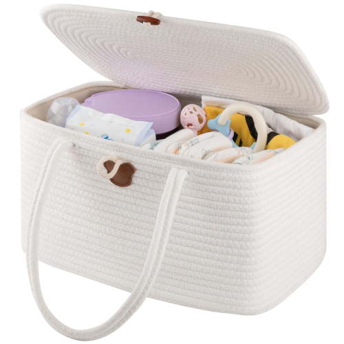 DIY.STORE Large Diaper Caddy Organizer for Baby, Portable Baby Basket with Handles, Baby Gift Basket for Newborn, Diaper Organizer for Changing Table and Car- White
