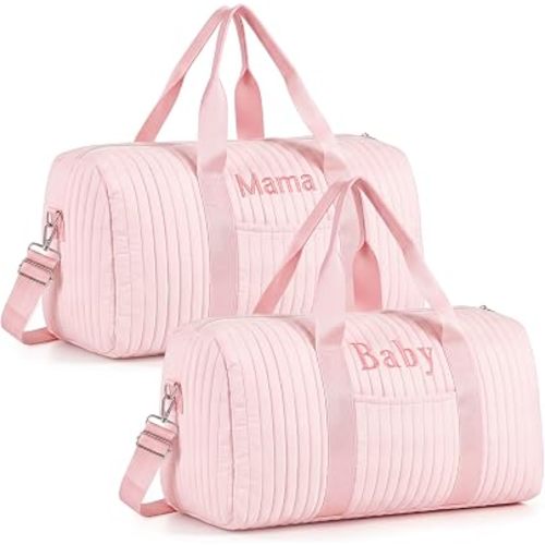 2 Pcs Mama Baby Hospital Bags Duffle Bag for Pregnancy,Pink,Solid