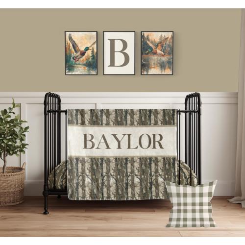 Camo Blanket and Nursery Bedding, Bottomland Camo Baby Blanket, Personalized Nursery Decor, Baby Boy Shower Gift