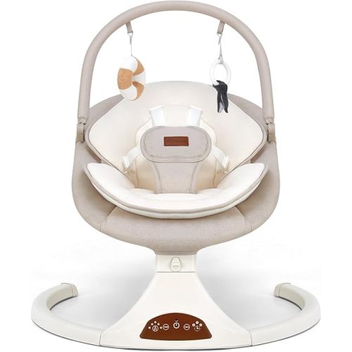 Baby Swings for Infants to Toddler Remote 5 Speeds Timer Safety Lock Gray | 5 point harness, remote/touch panel, auto-off timer, Bluetooth & USB music, dual power options, indoor/outdoor use