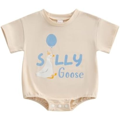 Baby Boy Birthday Outfit Short Sleeve Bubble Romper Silly Goose Shirt Bodysuit Cute Summer Farm Clothes