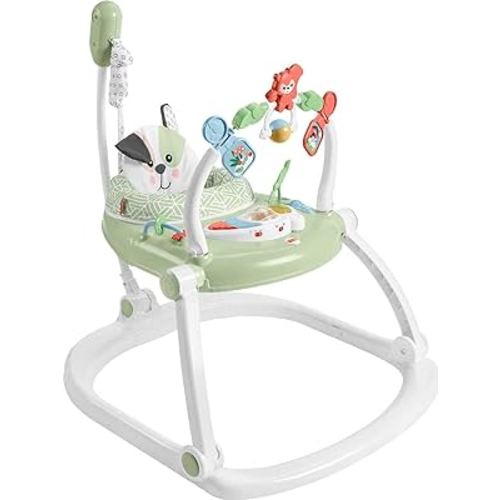 Fisher-Price Baby Bouncer Spacesaver Jumperoo Activity Center With Lights Sounds And Folding Frame, Puppy Perfection