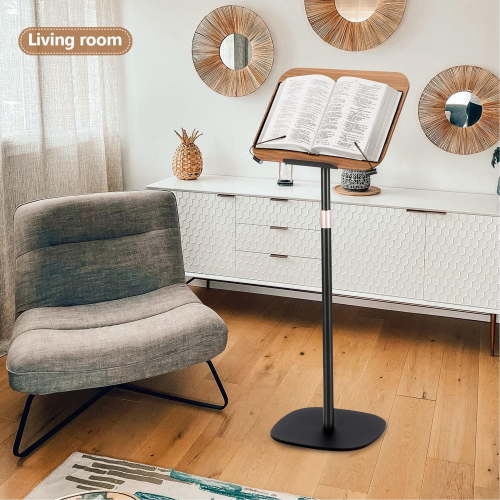 IAJXWI Floor Book Stand for Reading, Adjustable Height Wooden Reading Holder with Page Clip