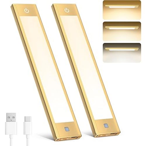 V4light Rechargeable Motion Sensor Under Cabinet Light, Magnetic LED Bar with 1500mAh, Gold Aluminum Accent Lighting, Dimmable 3 Color Temperatures for Kitchen Cabinets, Shelves & Closets (9 in)