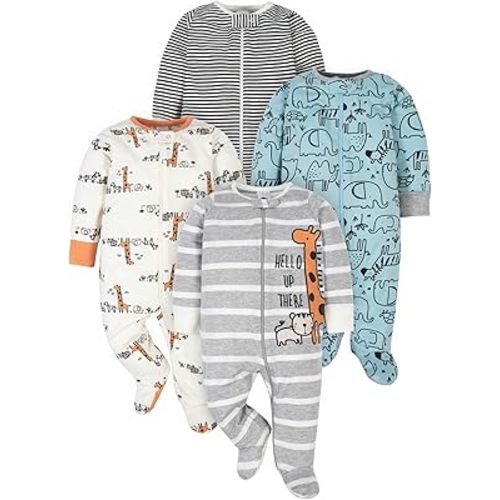 Gerber Baby Boys 4 Pack 'N Play Footie And Toddler Sleepers, Jungle Blue, 0-3 Months US