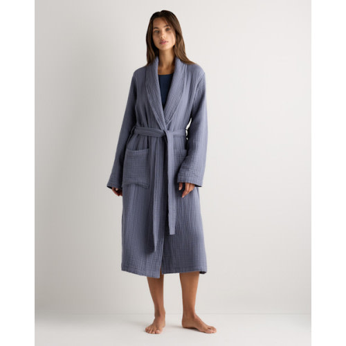 Soft Layered Turkish Cotton Robe in Twilight Blue